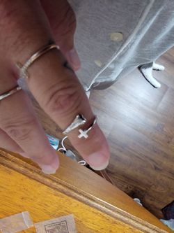 Adjustable silver cross ring with blessed engraved