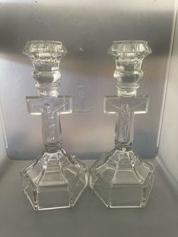 Pair Vintage Crucifix Candle Holders