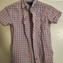 Boys Red And Blue Plaid Button Down Shirt 