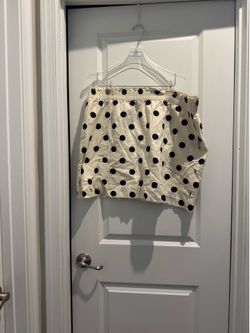 J. Crew Cream Asymmetrical w/navy Polka Dot Mini Skirt w/pockets size 20