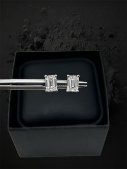 Emerald Shape Lab-grown Diamond Earrings In 14k White Gold