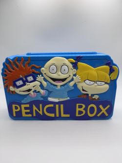 Vintage 1998 Rugrats Pencil Box - Blue Plastic - Flying Colors Nickelodeon