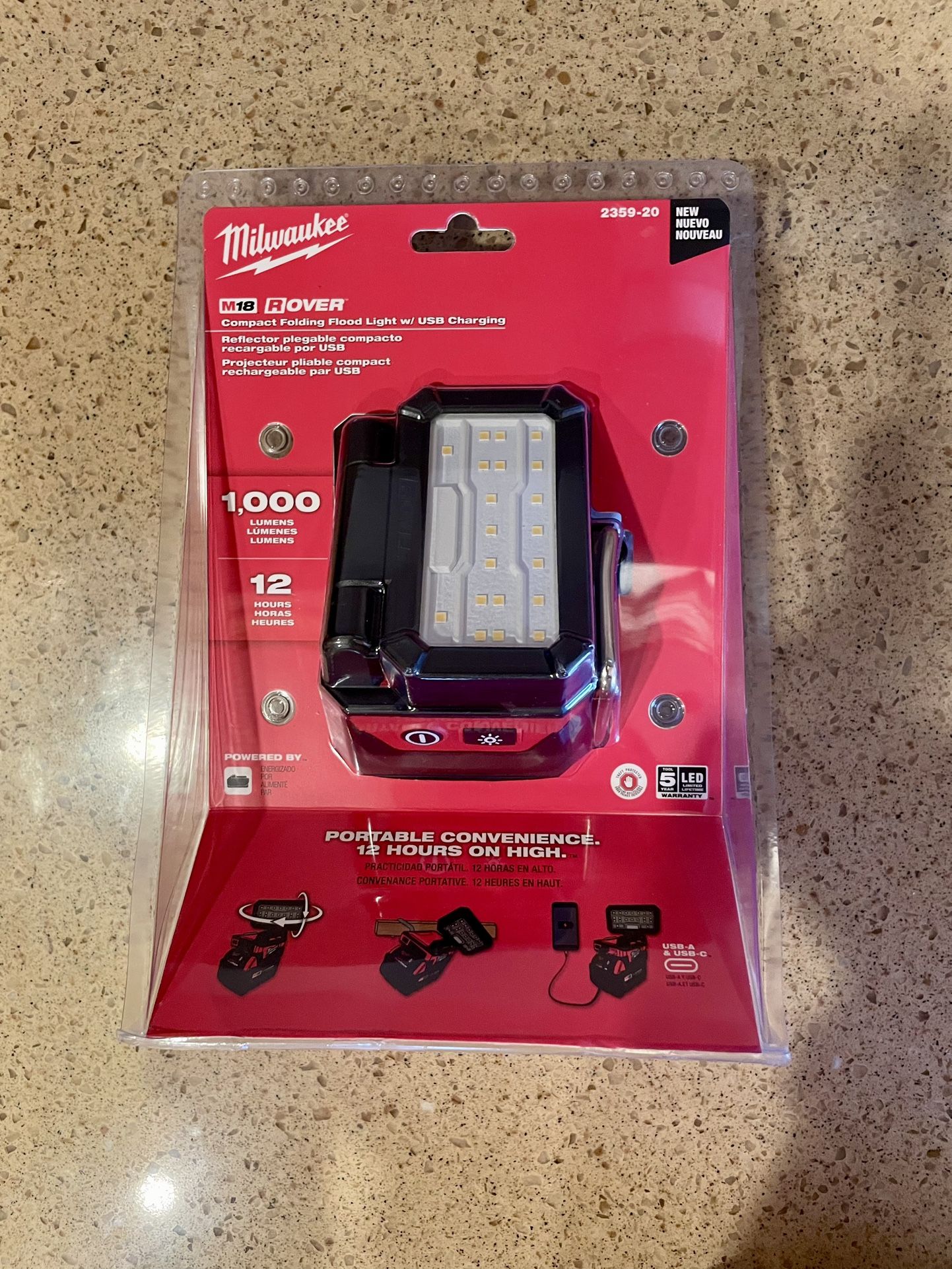 Brand New Milwaukee M18 18-Volt Lithium-Ion Cordless 1000 Lumens ROVER Compact Folding Flood Light with USB Charging (Tool-Only)