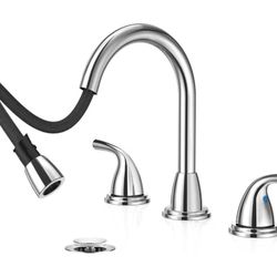 Pull Down Sprayer Chrome Widespread Bathroom Faucet