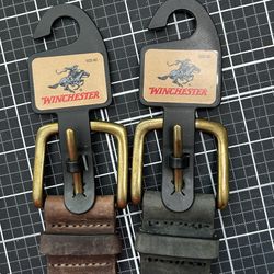 Lot Of 2 Belts Winchester Tooled Tip Distressed Leather Size 40 NWT 