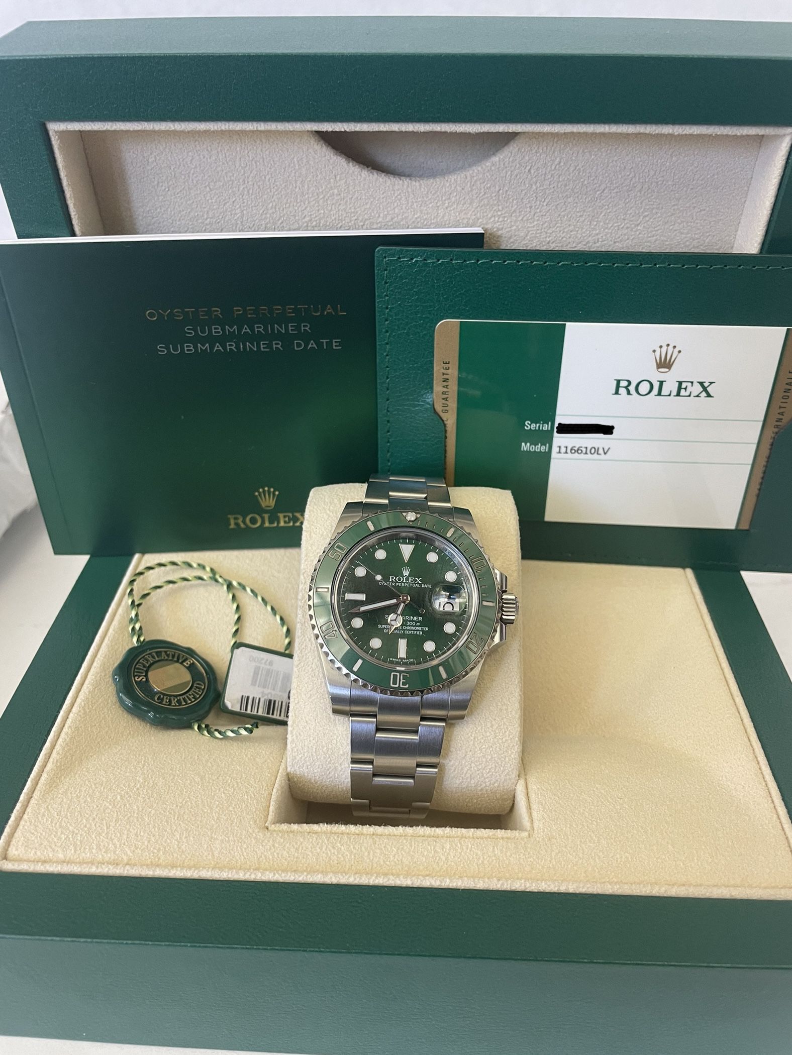 Mens Rolex Submariner 'Hulk' - Green Date Dial Watch - 116610LV - 2017