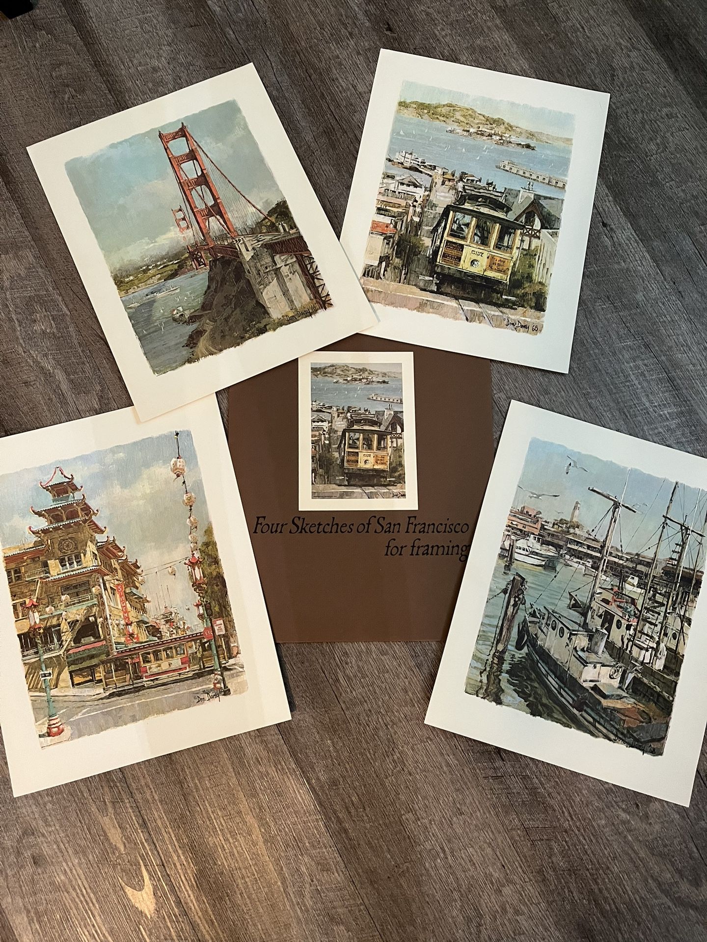Vintage 4 Sketches Landmarks of San Francisco for Framing by Don Davey 1968