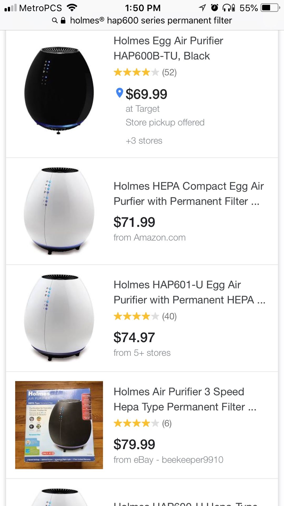 Holmes Air Purifier Hepa Type Permanent Filter