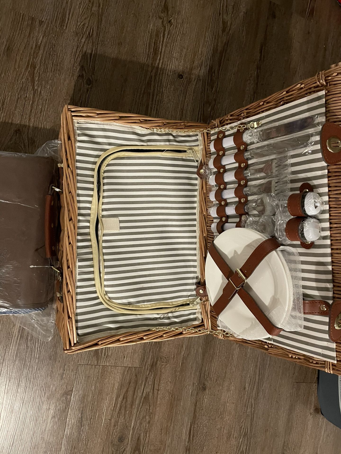 Picnic Basket And Outdoor Blanket