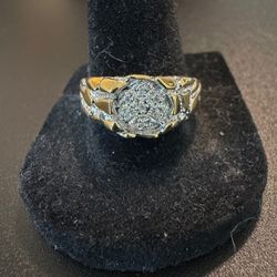 Gold Over Silver Nugget Ring Natural Diamonds