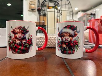 Christmas Highland Cow Mugs Set of 2