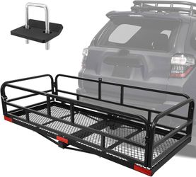 Trailer Hitch Cargo Rack, 60 x 24 x 14 Inch Folding Hitch Mount Cargo Carrier with High Side Rails for RV Truck SUV Van, 500 lbs. Capacity, 2" Receive