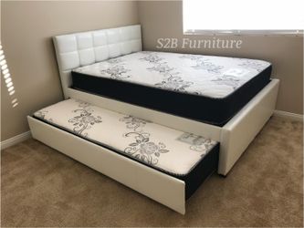 Full Twin White Trundle Bed With Ortho Mattress Included!!