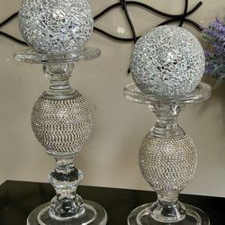 Gorgeous Glass & Diamond Candle Holders 8”,10” NEW
