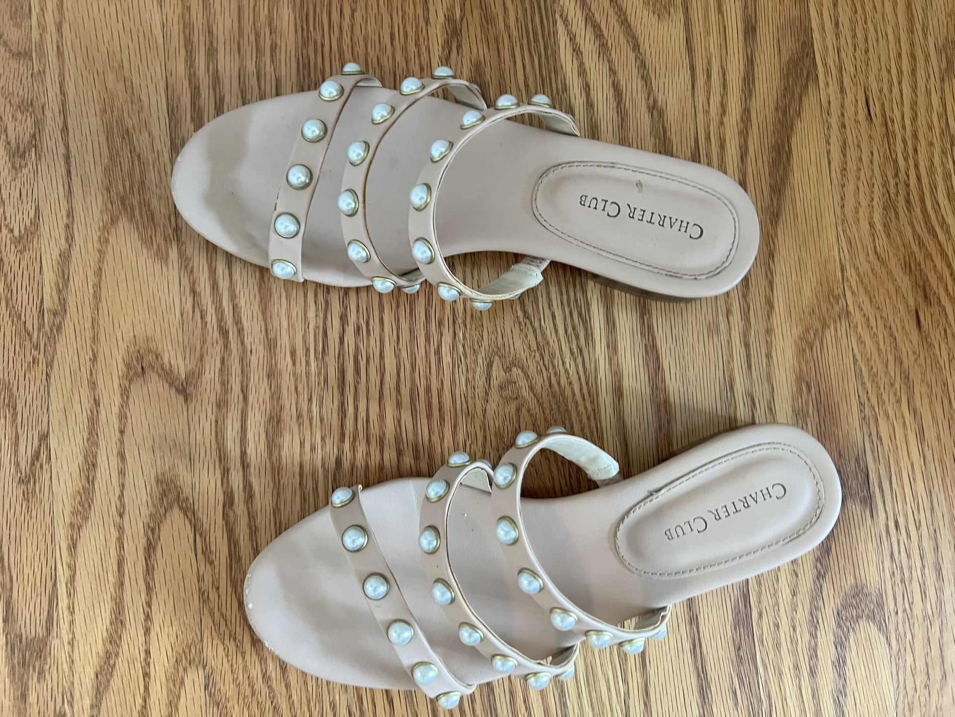 Charter Club Tan Sandals With Pearls