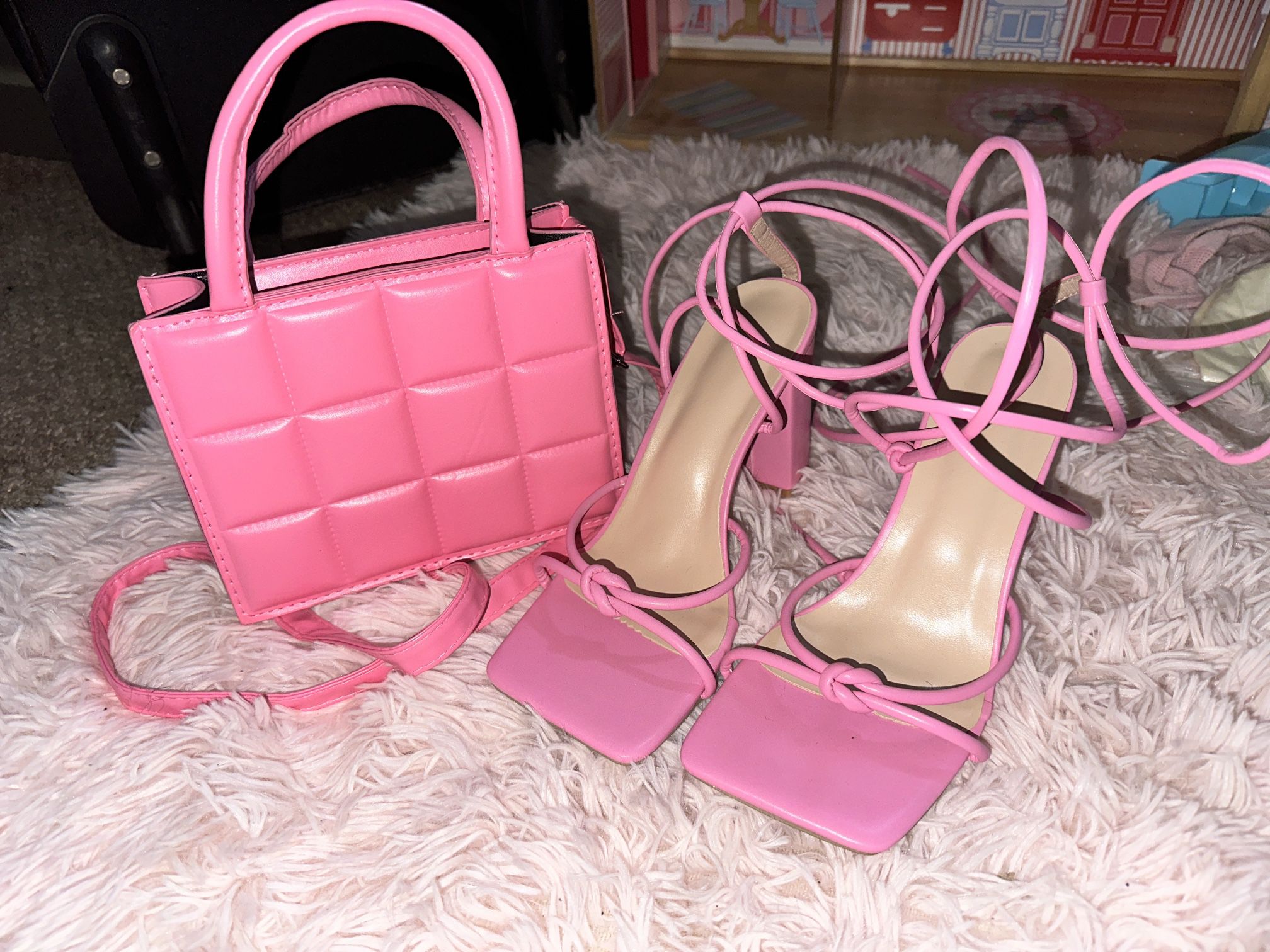 Hot Pink Heels And Matching Small Purse 