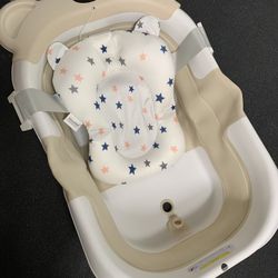 Collapsible Baby Bathtub with Thermometer and Floating Cushion