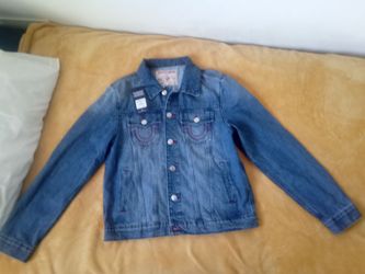 True Religion Denim Jacket Style 701133 Medium Blue Quartz Wash TRBJ Print SN (contact info removed)787