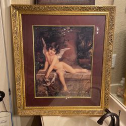 Angel Painting In Gold Frame 