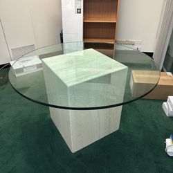 Glass Table With Mock Marble Base/ End Table