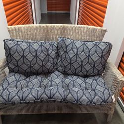 Boho Bliss White & Blue Wicker Loveseat For The Patio