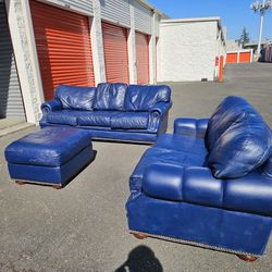 Free Delivery🛻💨 - Leather Couch, 3 Peice Set, Blue