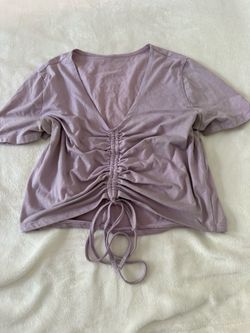 Mauve Ruched Front Tie Top – Soft V-Neck Blouse