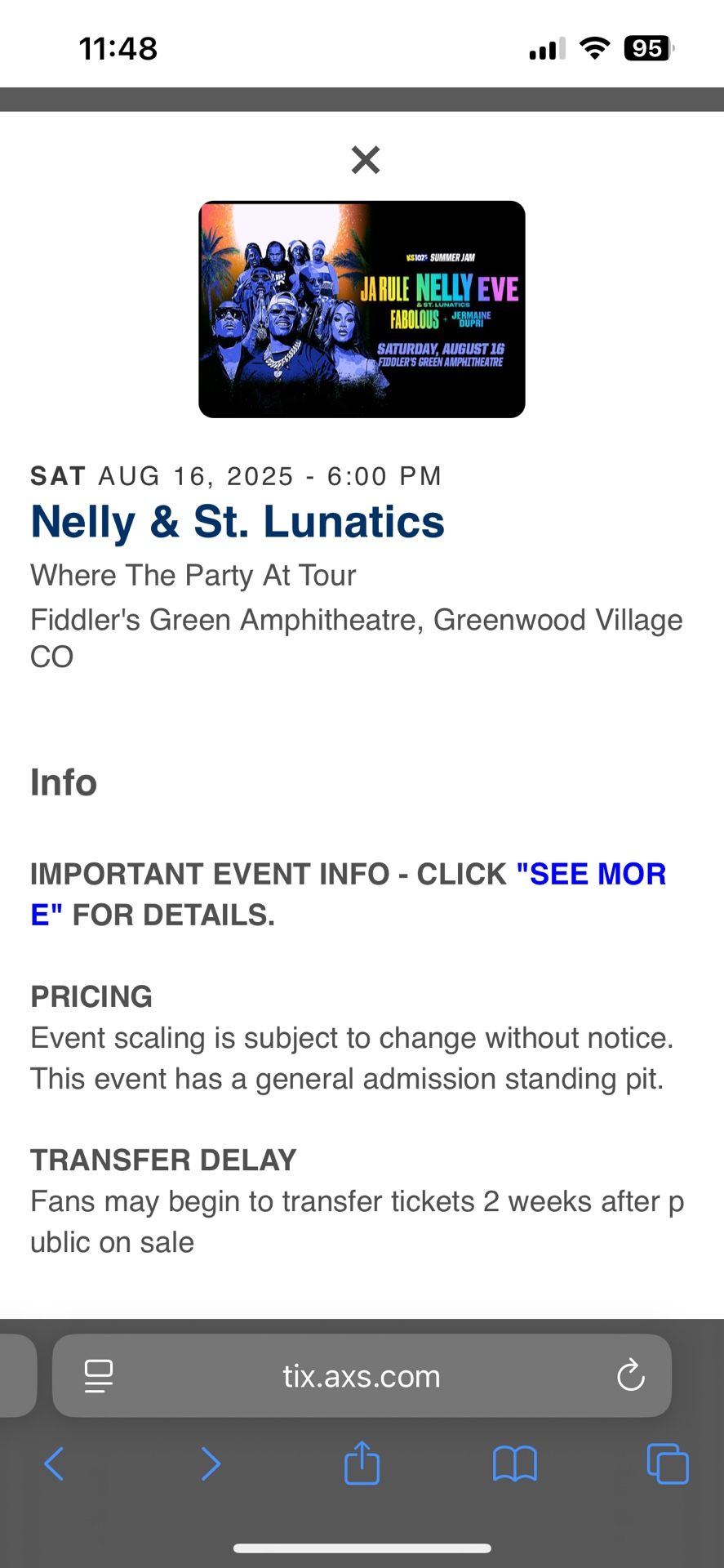 3 Summer Jam Tickets $150 For All 3 Lawn Tickets