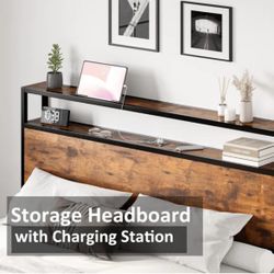 Tryston Bed frame Industrial Platform with Charging Station