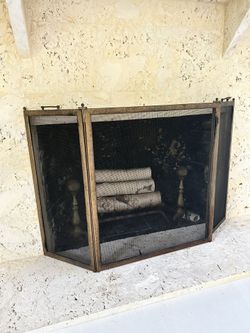 Fire Place Screen And Wood