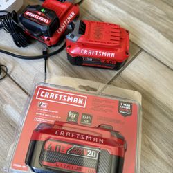 3 Craftsman Battery And Charger 4.0ah 20v