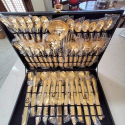 Gold Plated Silverware Set Vintage Antique Looking 