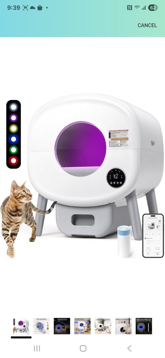 Self Cleaning Cat Litter Box: Extra Large Automatic Litter Box for Multiple Cats, Odor-Free, App-Controlled, Ambient Light Waste Disposal