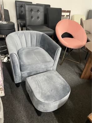 Assembled New Modern Accent Chair with Ottoman, Upholstered Teddy Velvet Barrel Club Chair w/Footres