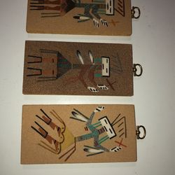 Set Of Three Very Vintage Gilbert Ortega’s Indian Handmade Sand painting