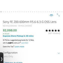 Sony FE 200-600mm f/5.6-6.3 G OSS Lens