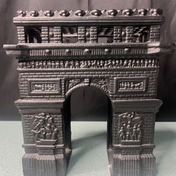 CAST IRON ARC DE TRIOMPHE WITH CANDLE HOLDERS PARIS MONUMENT DECOR 11”