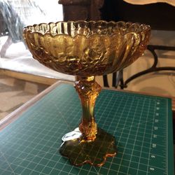 Vintage Fenton Cabbage Rose Pedestal Dish