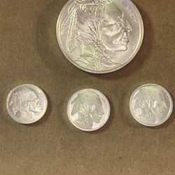 1 ounce premium silver Indian buffalo round with three individual 1/10 ounce Ind