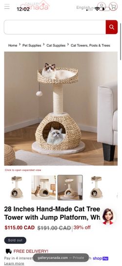 28-Inch Handmade Cat Tree Tower with Jump Platform