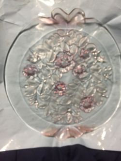 14” Rosy Glass Cake Tray