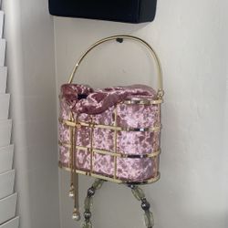 Pink Velvet Bag With Gold Crossbody Chain