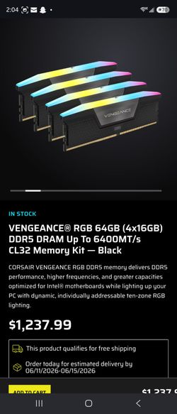 Corsair Vengeance DDR5 RAM - White - 64GB (4x16GB) 6400 mHz