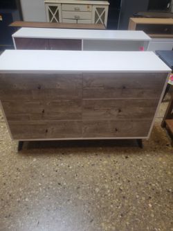 Mid-Century Modern 6 Drawer Dresser Gray/White Weathered(New In A Box)