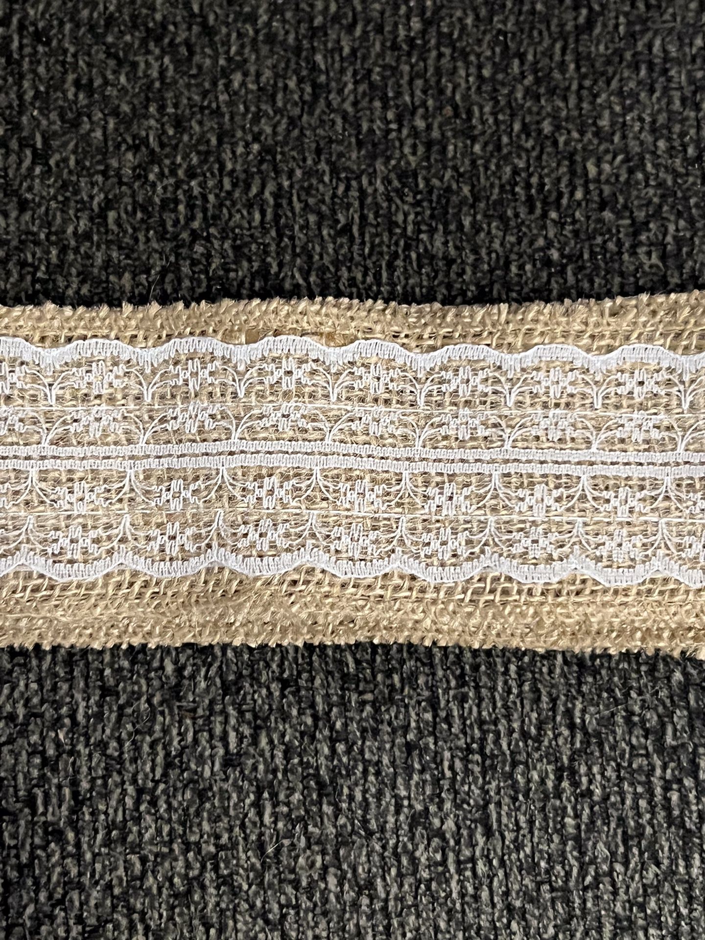 17 Burlap Table Runners with lace middle. 10' long 18" wide