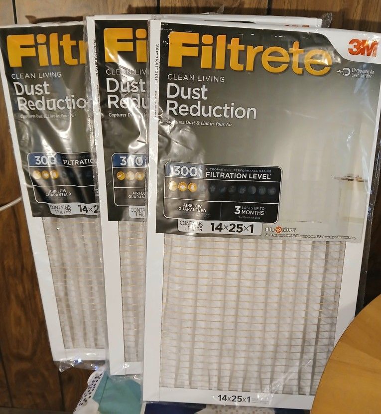 (x3) FILTRETE Dust Reduction Air Filters 14x25x1 NEW