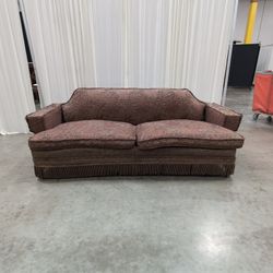 Tomlinson Brown Textured Floral Two-Cushion Sofa with Fringe