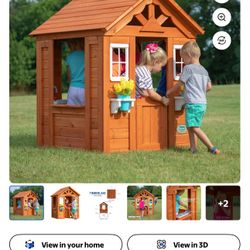 Backyard Discovery Timberlake Cedar Wooden Kids Playhouse, Play Kitchen, Snack Bar Window