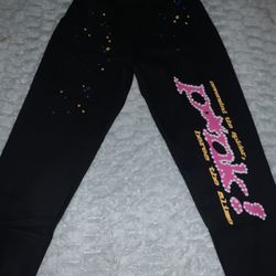 Black And Pink Sp5der Sweatpants 