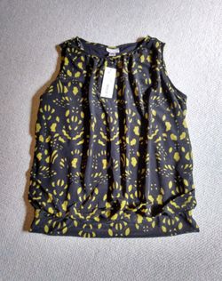 BRAND NEW WITH TAG LADIES WORTHINGTON SLEEVELESS CITRONELLE/BLACK UNIQUE PRINT THIN SUMMER LINED TOP BLOUSE SIZE SMALL 